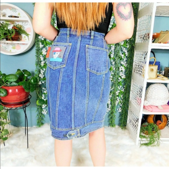 neomax Dresses & Skirts - 80s Vintage Denim Skirt Hand Painted Peter Max